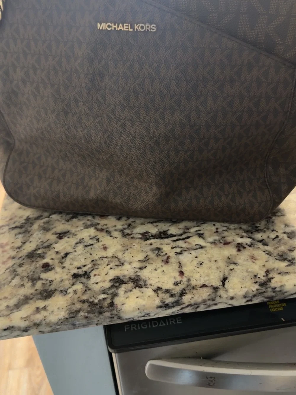 Michael Kors Brown Monogram Messenger Bag with Gold Logo